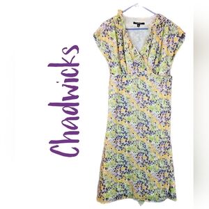 Chadwicks Womens Spring Summer Floral Ruffle Semi Wrap Midi Dress Sz 10